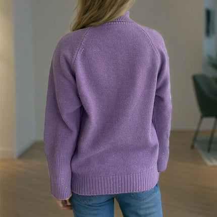 Autumn and Winter Sequined Women's Sweater Turtleneck Casual Loose Knitted Pullover