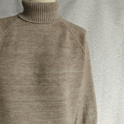 Autumn and Winter Sequined Women's Sweater Turtleneck Casual Loose Knitted Pullover
