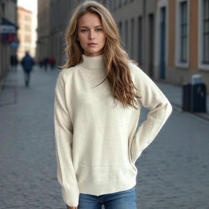 Women's Solid Color Sweater Turtleneck Casual Loose Long Sleeve Knitted Pullover