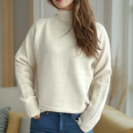 Women's Solid Color Sweater Turtleneck Casual Loose Long Sleeve Knitted Pullover