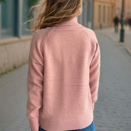 Women's Solid Color Sweater Turtleneck Casual Loose Long Sleeve Knitted Pullover