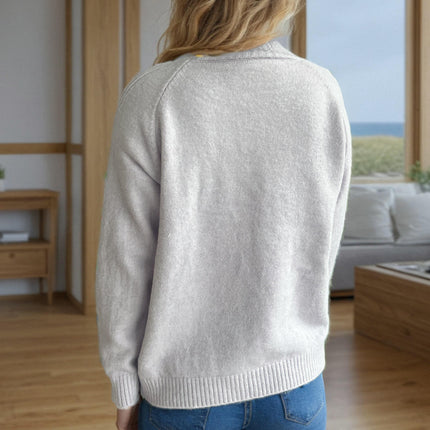 Solid Color Hollow Knit Sweater Round Neck Casual Chic Long Sleeve Pullover