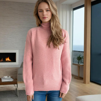 Slim Fit Pullover Sweater Long Sleeve Half Turtleneck Curled Ribbed Knit Sweater