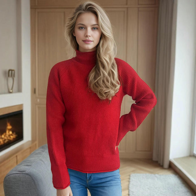 Slim Fit Pullover Sweater Long Sleeve Half Turtleneck Curled Ribbed Knit Sweater