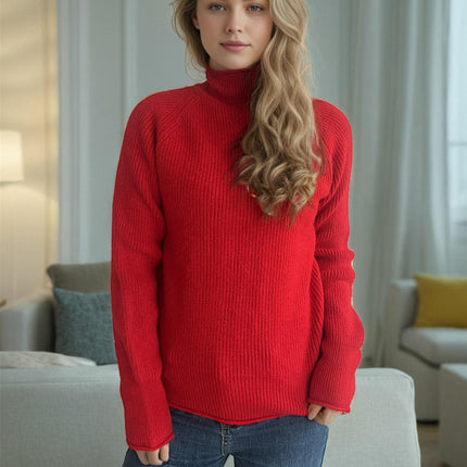 Slim Fit Pullover Sweater Long Sleeve Half Turtleneck Curled Ribbed Knit Sweater