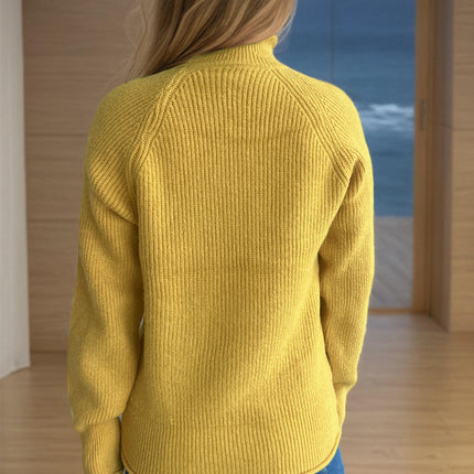 Slim Fit Pullover Sweater Long Sleeve Half Turtleneck Curled Ribbed Knit Sweater