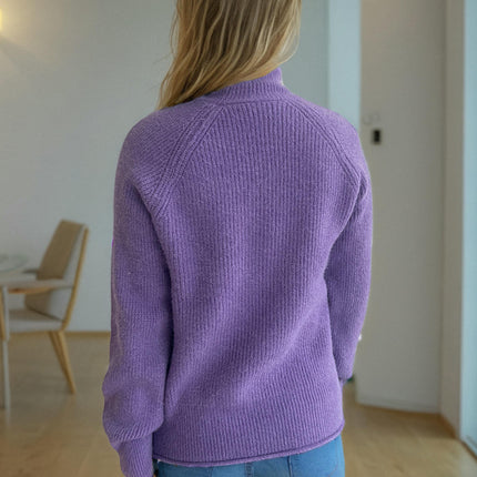 Slim Fit Pullover Sweater Long Sleeve Half Turtleneck Curled Ribbed Knit Sweater