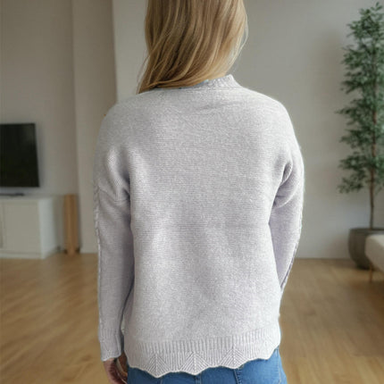 Women's Cable Knit Sweater Round Neck Solid Color Long Sleeve Casual Pullover