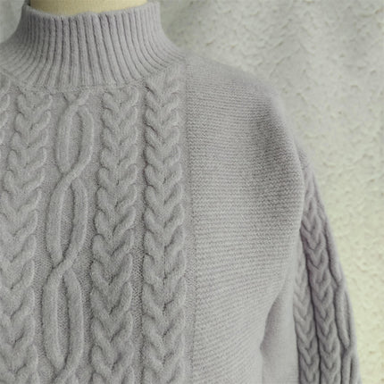 Women's Cable Knit Sweater Round Neck Solid Color Long Sleeve Casual Pullover