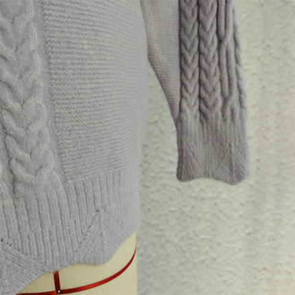 Women's Cable Knit Sweater Round Neck Solid Color Long Sleeve Casual Pullover