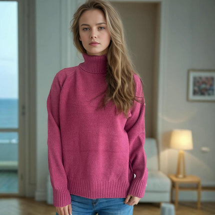 Contrast Color Dot Women's Sweater Turtleneck Long Sleeve Casual Pullover Cardigan