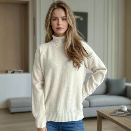 Contrast Color Dot Women's Sweater Turtleneck Long Sleeve Casual Pullover Cardigan