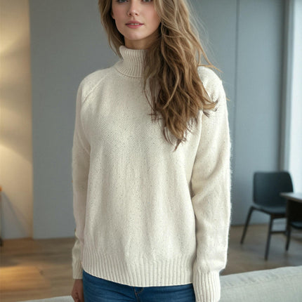 Contrast Color Dot Women's Sweater Turtleneck Long Sleeve Casual Pullover Cardigan