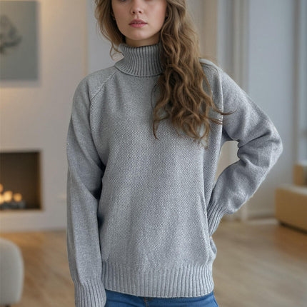 Contrast Color Dot Women's Sweater Turtleneck Long Sleeve Casual Pullover Cardigan
