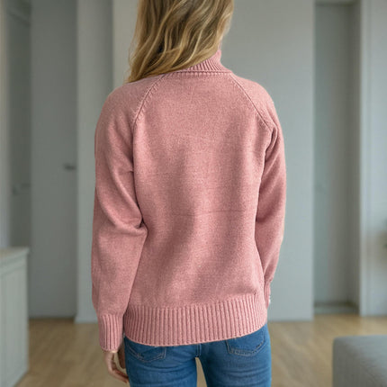 Contrast Color Dot Women's Sweater Turtleneck Long Sleeve Casual Pullover Cardigan