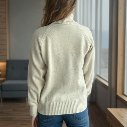 Contrast Color Dot Women's Sweater Turtleneck Long Sleeve Casual Pullover Cardigan