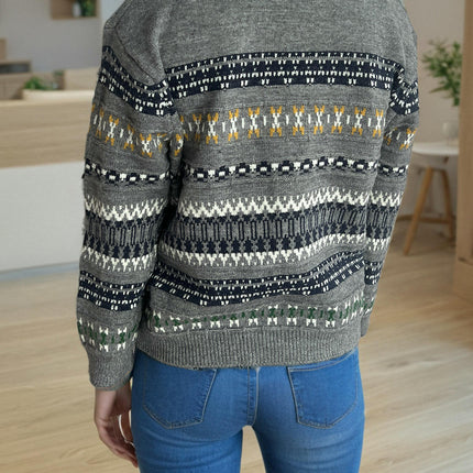 Vintage Contrast Fair Isle Women's Sweater Crew Neck Long Sleeve Pullover