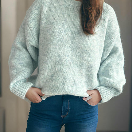Women's Solid Color Round Neck Knitted Sweater Loose Warm Bottoming Shirt