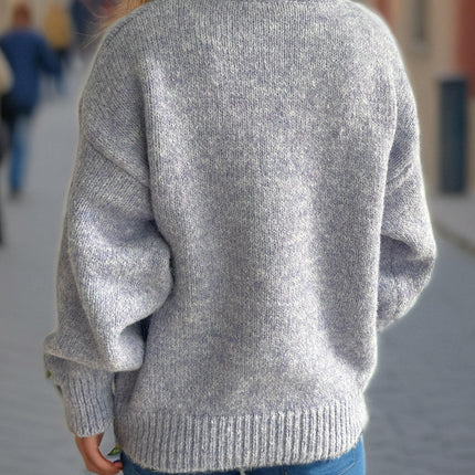 Women's Solid Color Round Neck Knitted Sweater Loose Warm Bottoming Shirt