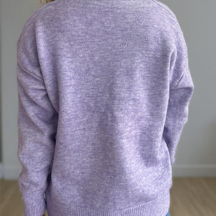 Women's Knitted Pullover Sweater V-Neck Solid Color Casual Chic Long Sleeve Top