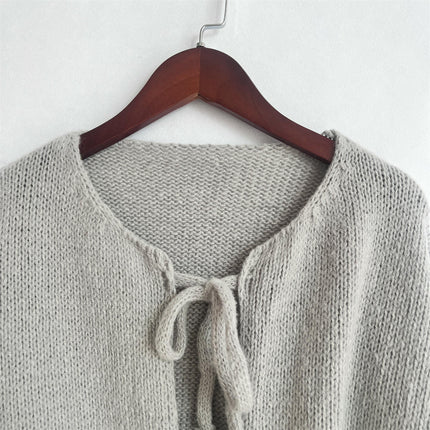 Women's Loose Long Sleeve Sweater Solid Color Bandage Knitted Cardigan Jacket