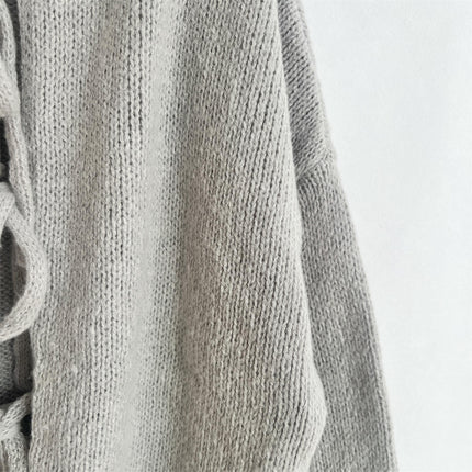 Women's Loose Long Sleeve Sweater Solid Color Bandage Knitted Cardigan Jacket