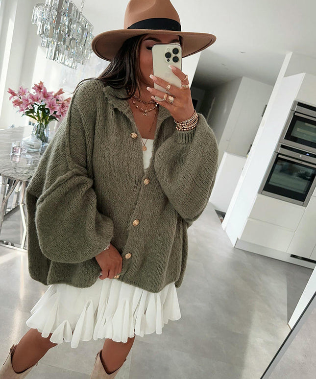 Women's Solid Color Casual Vintage Cardigan Bat Sleeve Sweater Cardigan