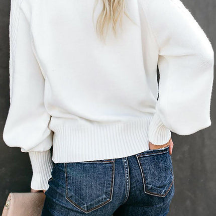 Women's Loose Long-Sleeved Pullover Sweater With Solid Color and Mid Collar