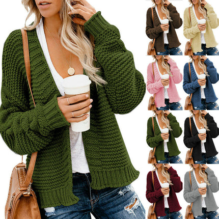 Chunky Knit Cardigan Sweater Women's Long Sleeve Solid Color Loose Cardigan Jacket