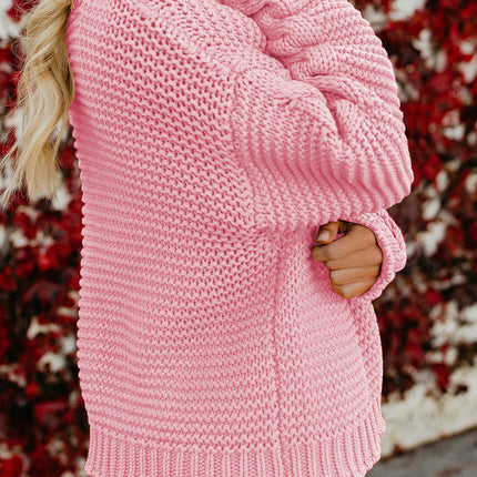 Chunky Knit Cardigan Sweater Women's Long Sleeve Solid Color Loose Cardigan Jacket
