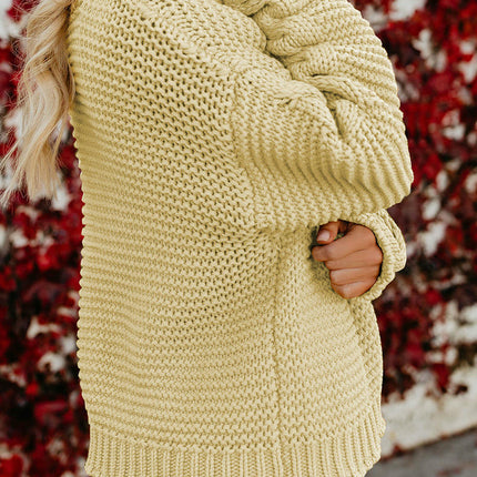 Chunky Knit Cardigan Sweater Women's Long Sleeve Solid Color Loose Cardigan Jacket