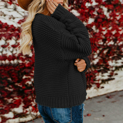 Chunky Knit Cardigan Sweater Women's Long Sleeve Solid Color Loose Cardigan Jacket