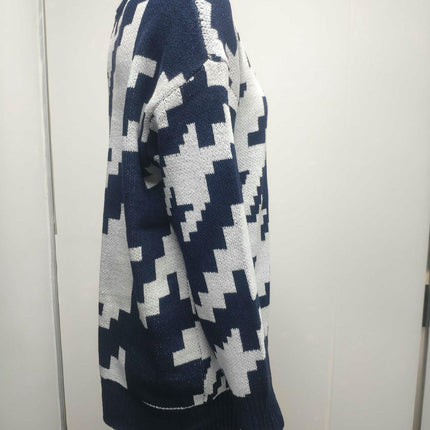 Women's Thickened Warm Sweater Contrast Color Turtleneck Long Sleeve Knitted Sweater