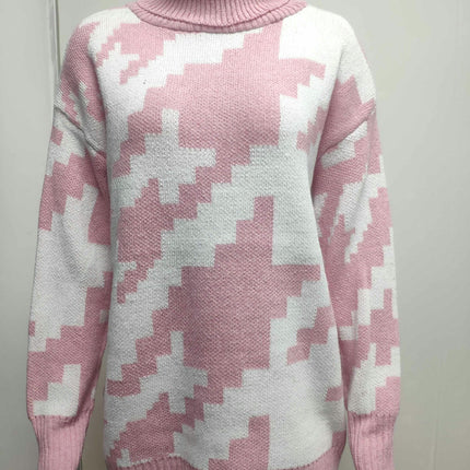 Women's Thickened Warm Sweater Contrast Color Turtleneck Long Sleeve Knitted Sweater