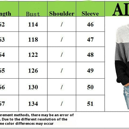 Women's Striped Contrast Sweater Turtleneck Lantern Sleeve Long Sleeve Pullover