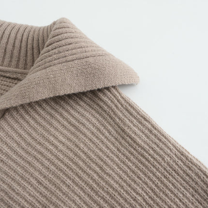 Women Overized Puff Long Sleeve V Neck Knitted lapel Pullover Sweater Jumper Tops