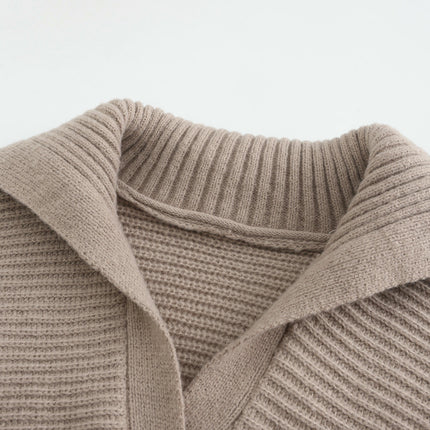 Women Overized Puff Long Sleeve V Neck Knitted lapel Pullover Sweater Jumper Tops