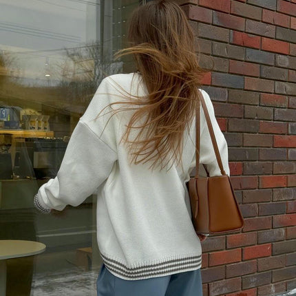 Women's Autumn Long-sleeved Letter Print Knitted Sweater Round Neck Pullover Top