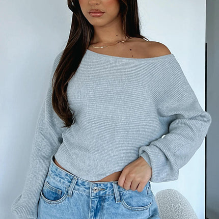 Women's Sexy Off-the-shoulder Sweater Solid Color Loose Bat Sleeve Sweater