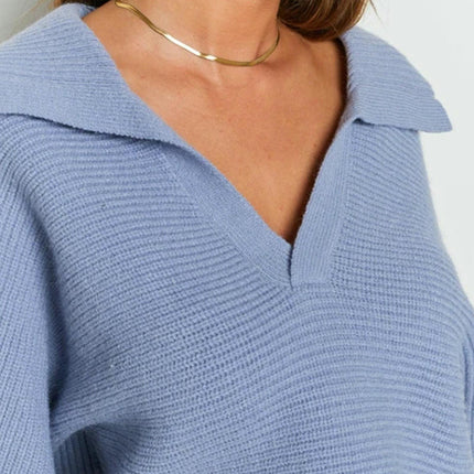 Women's Oversized Puff Sleeves Long Sleeve V-Neck Knit Pullover Sweater Top