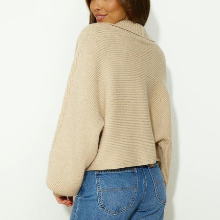 Women's Oversized Puff Sleeves Long Sleeve V-Neck Knit Pullover Sweater Top