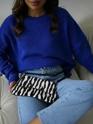 Women's Crew Neck Sweater Loose Casual Long Sleeve Pullover Ribbed Knit Cardigan