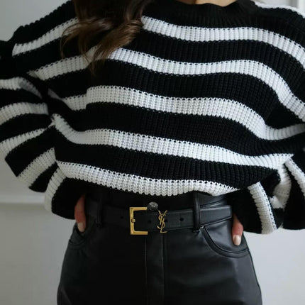 Women's Crew Neck Sweater Loose Casual Long Sleeve Pullover Ribbed Knit Cardigan