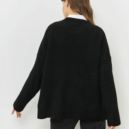 Women's Crew Neck Sweater Loose Casual Long Sleeve Pullover Ribbed Knit Cardigan