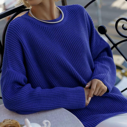 Women's Crew Neck Sweater Loose Casual Long Sleeve Pullover Ribbed Knit Cardigan