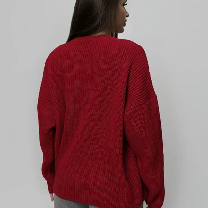 Women's Crew Neck Sweater Loose Casual Long Sleeve Pullover Ribbed Knit Cardigan