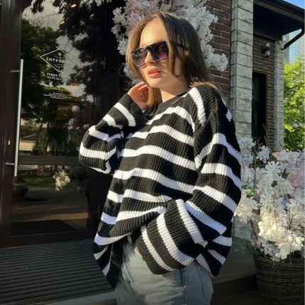 Women's Crew Neck Sweater Loose Casual Long Sleeve Pullover Ribbed Knit Cardigan