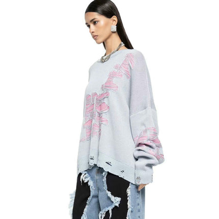 Wasteland Style Casual Loose Tattered Sweater Women's Pullover Long Sleeve Top