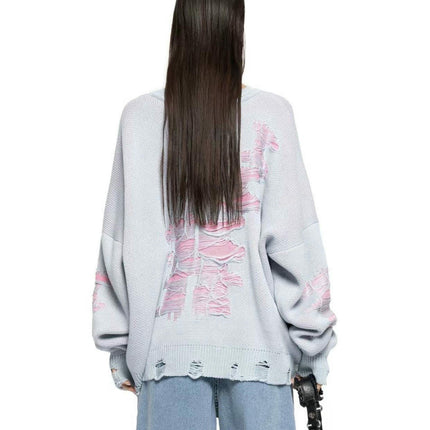 Wasteland Style Casual Loose Tattered Sweater Women's Pullover Long Sleeve Top
