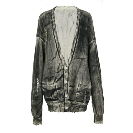 V-neck Tie-dyed Distressed Knitted Jacket Women's Long-sleeved Button Cardigan